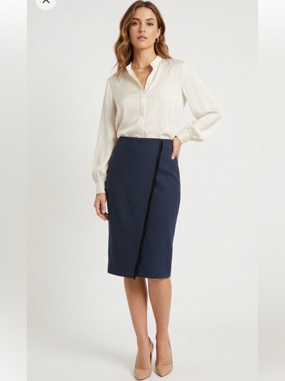 Kit and Ace Navy Blue Pencil Skirt Wool Cashmere Blend Size 4 Office Classic